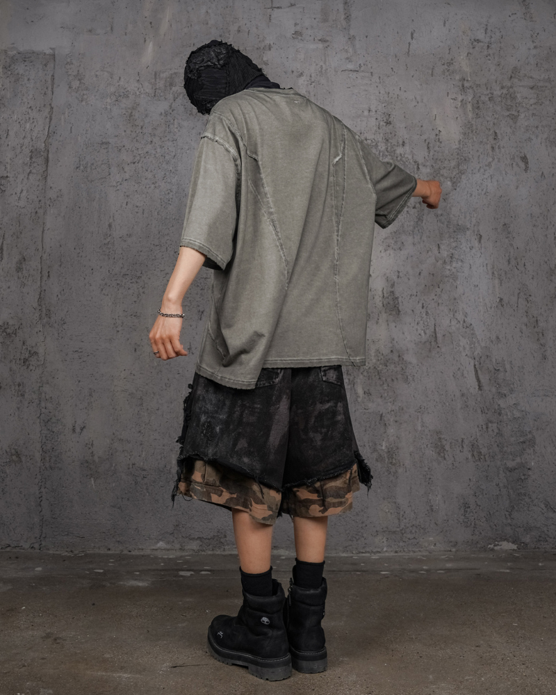 Wasteland Wear Distressed Patchwork Camo Cargo Shorts | Baggy Jorts