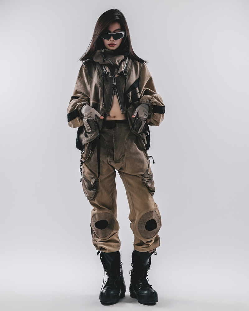 Wasteland Wear Mech Multi-Pocket Washed Distressed Casual Pants