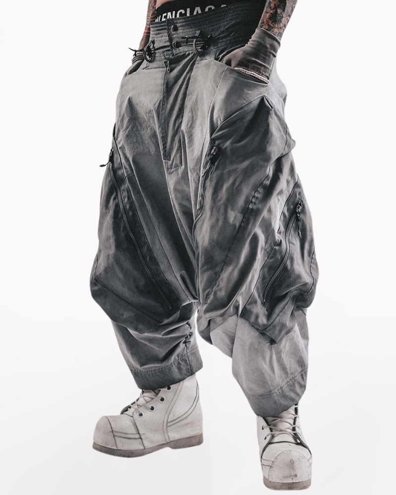 Wasteland Wear Color-Blocked Drawstring Zipper Cargo Pants