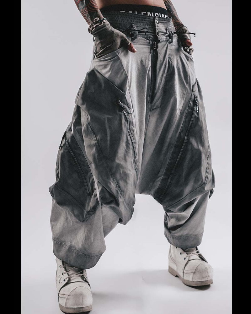 Wasteland Wear Wash Patchwork Zipper Hakama Pants
