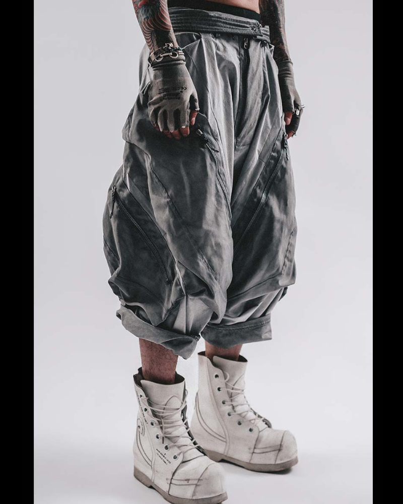 Wasteland Wear Wash Patchwork Zipper Hakama Pants