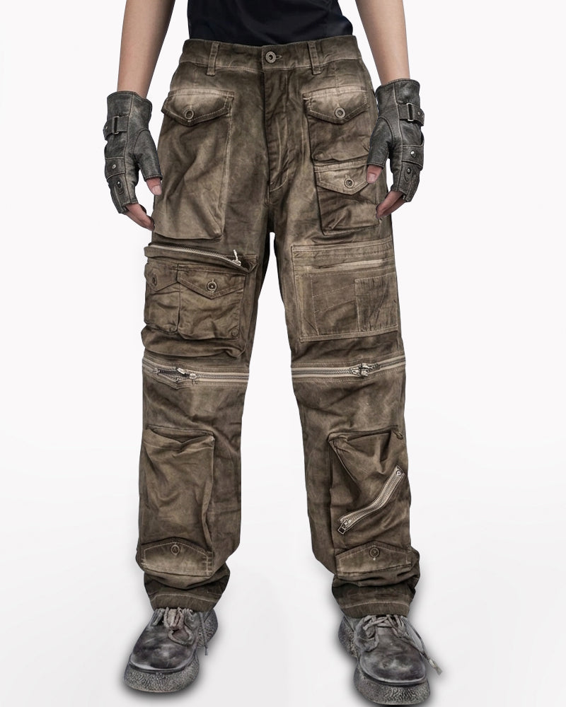 Wasteland Multi-Pocket Washed Detachable Cargo Pants