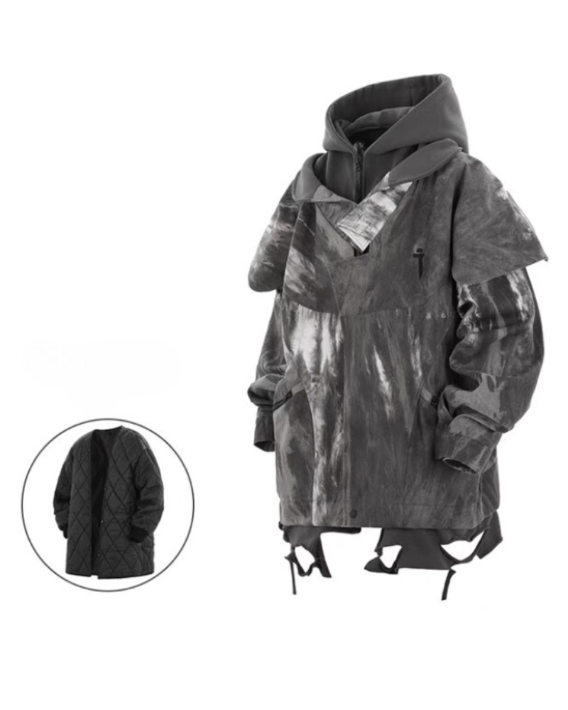 Wasteland Wear Torn Hem Fake Two-piece Unisex Jacket