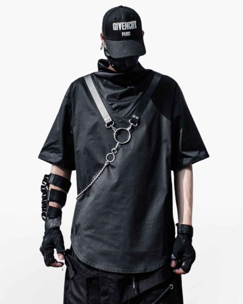 Techwear T-shirts,tactical shirt,mens black tees,cargo t-shirt men&