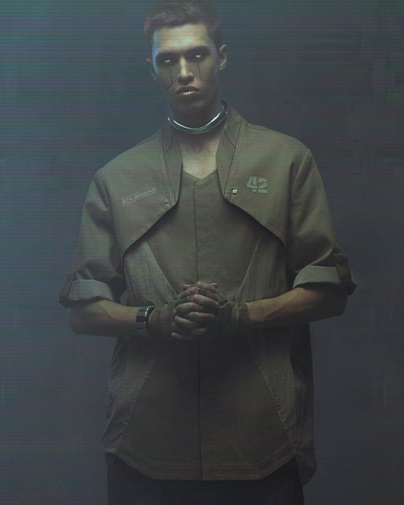 XIPHEVIL Cyberpunk Outfits Military Style Short Sleeve Shirt