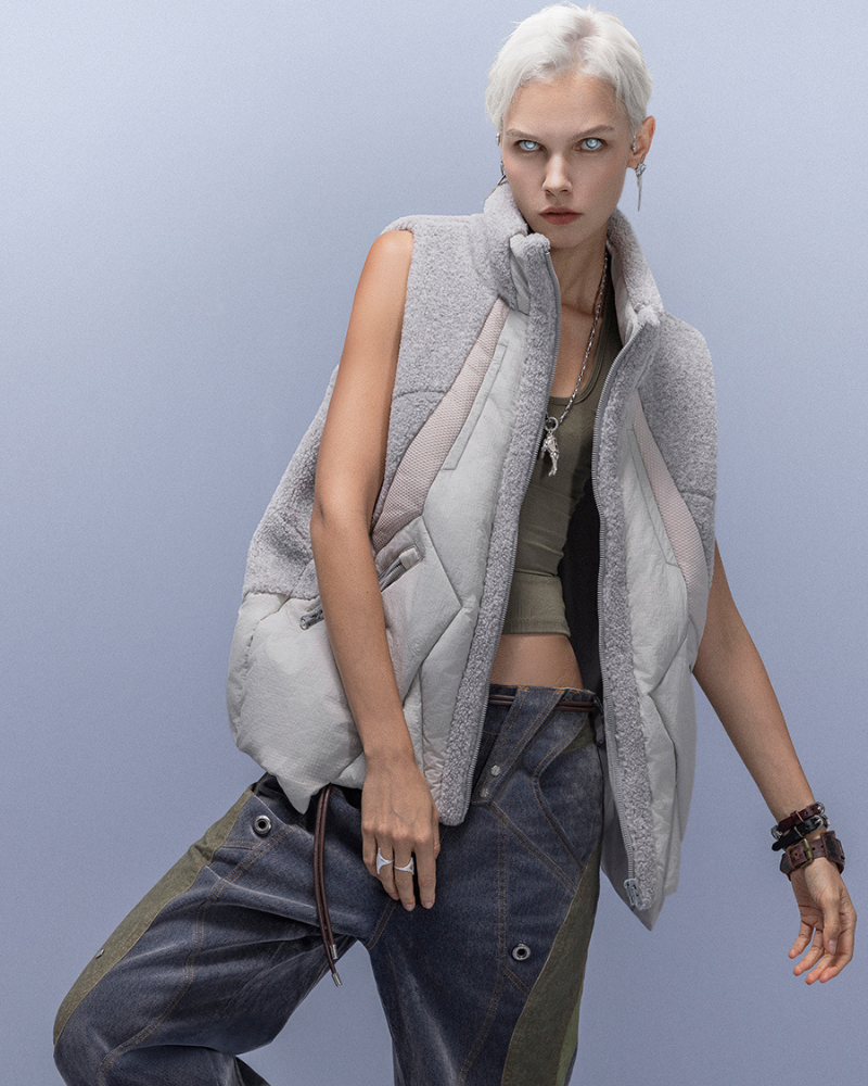 XIPHEVIL Cyberpunk Outfits Stand-Collar Lightweight Winter Down Vest