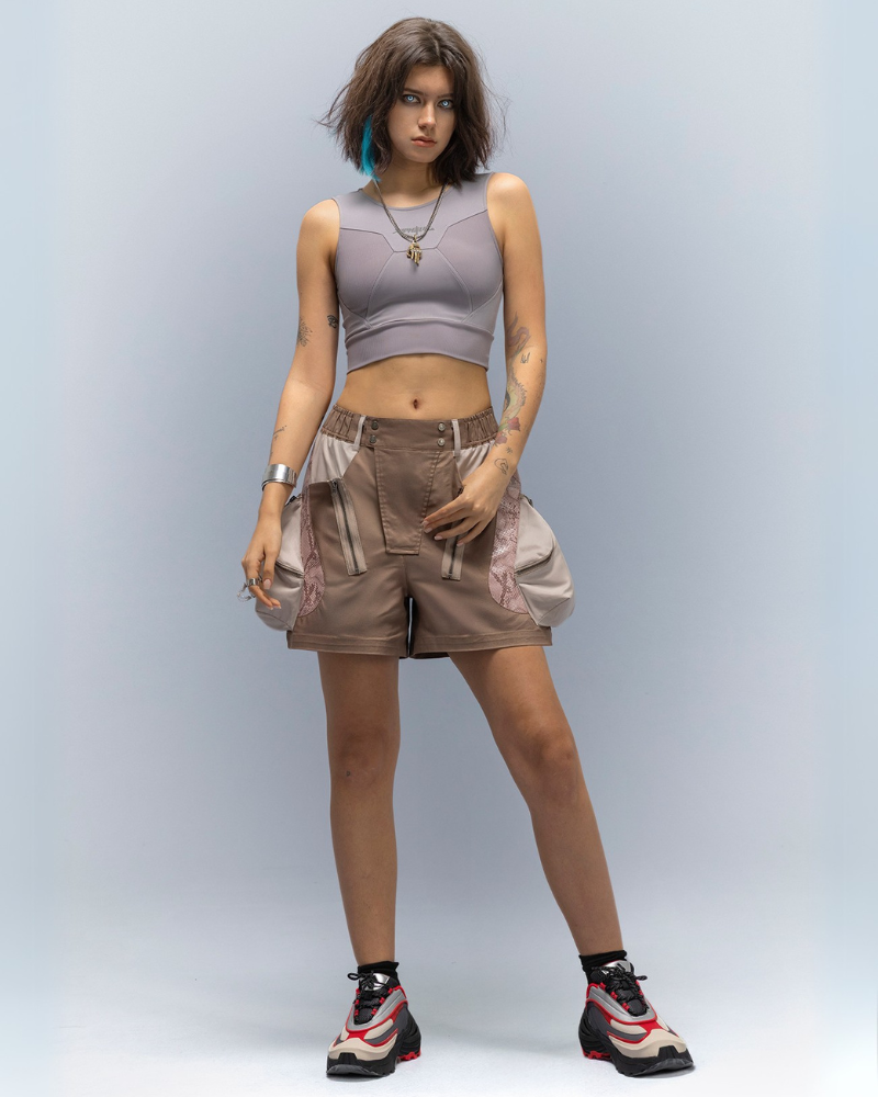 XIPHEVIL Cyberpunk Street-Style Star Arc Cocoon Pocket Shorts - Women