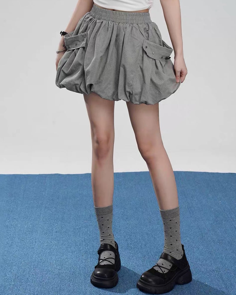 Y2K Grey Cargo Bubble Mini Skirt