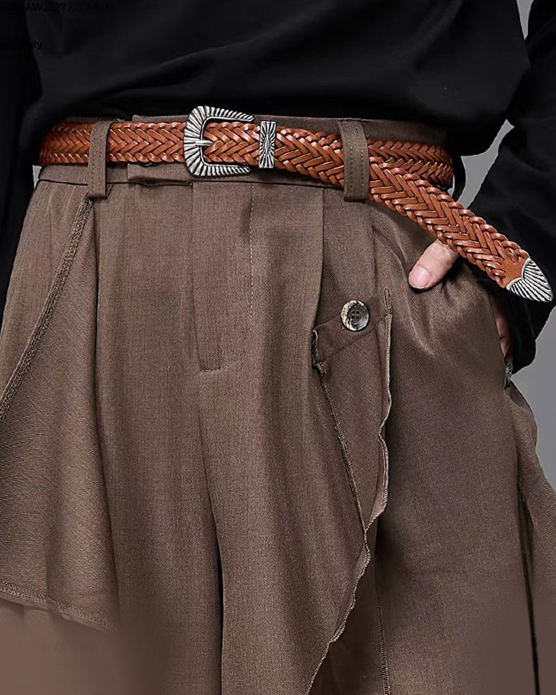 Yamamoto Carved Alloy Genuine Leather Belt