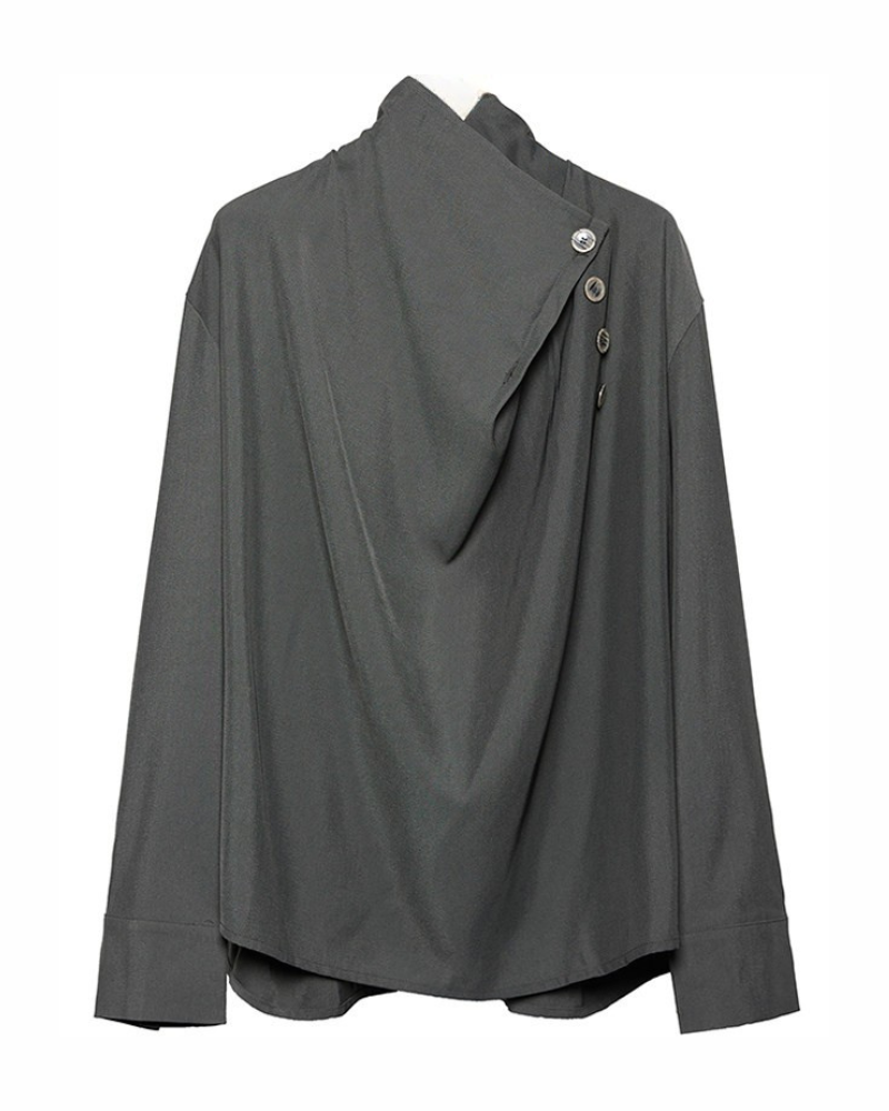 Yamamoto Half-Stand Draped Collar Long-Sleeve Shirt