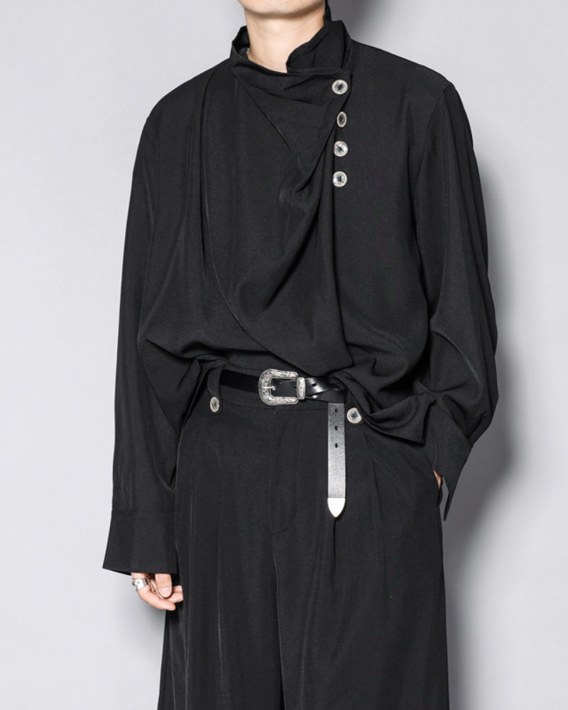 Yamamoto Half-Stand Draped Collar Long-Sleeve Shirt