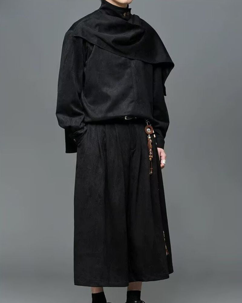 Yamamoto Shawl Collar Suede Sweatshirt