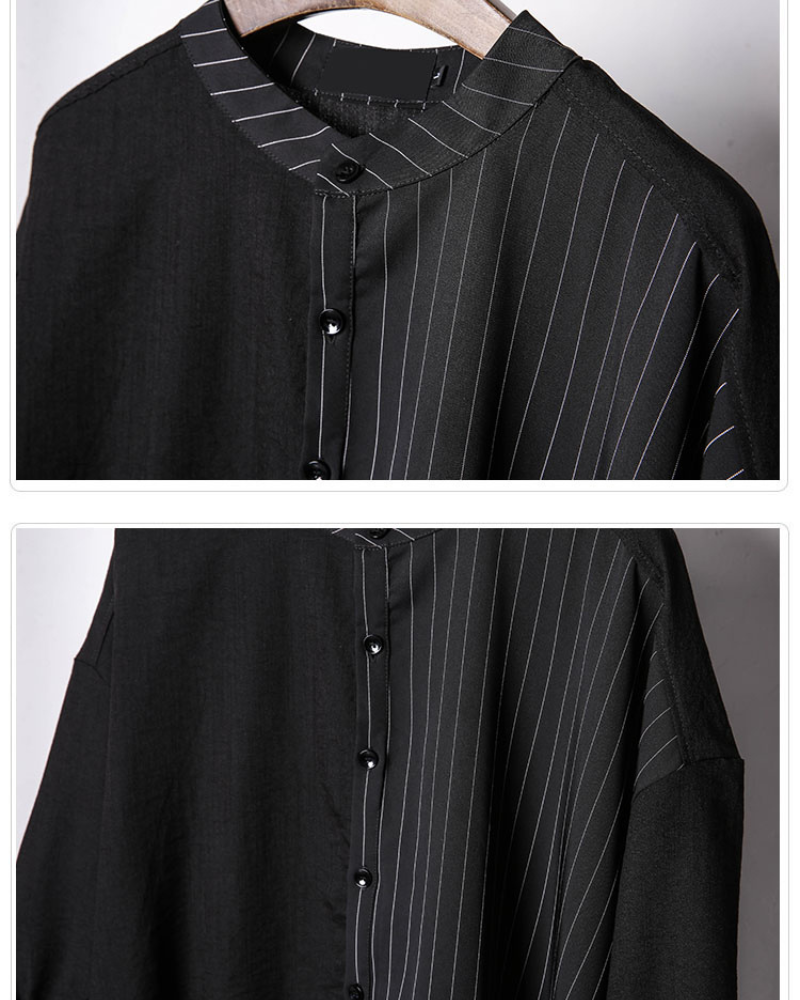 Yamamoto Style Asymmetrical Striped Patchwork Shirt