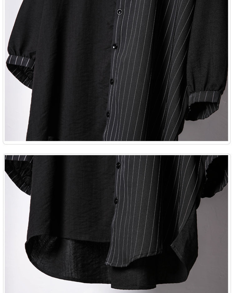 Yamamoto Style Asymmetrical Striped Patchwork Shirt