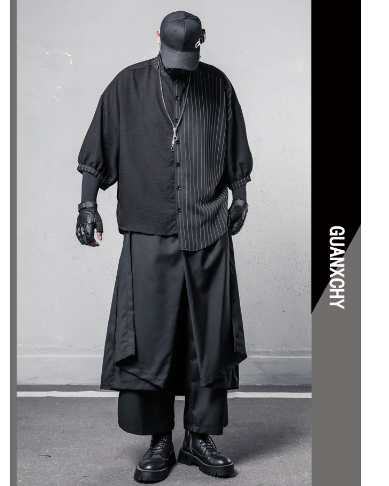 Yamamoto Style Asymmetrical Striped Patchwork Shirt