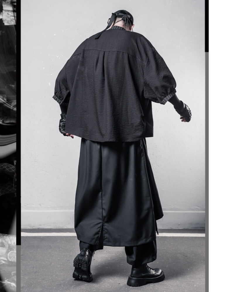 Yamamoto Style Asymmetrical Striped Patchwork Shirt