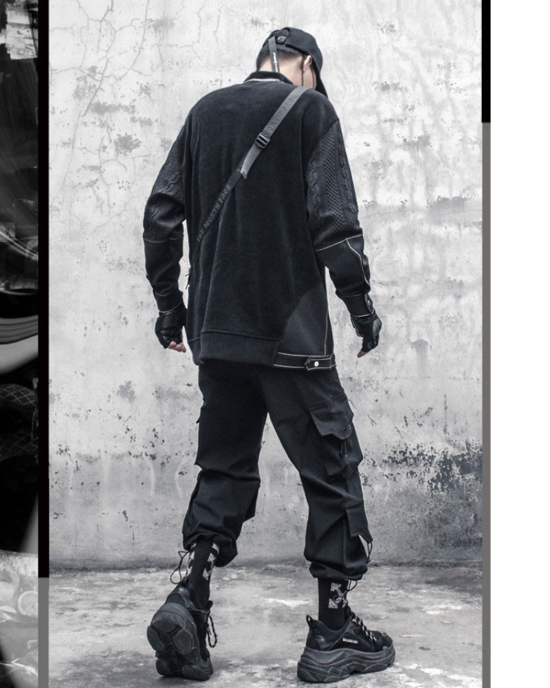 Yamamoto-Style Patchwork Oversized Mock-Neck Sweatshirt