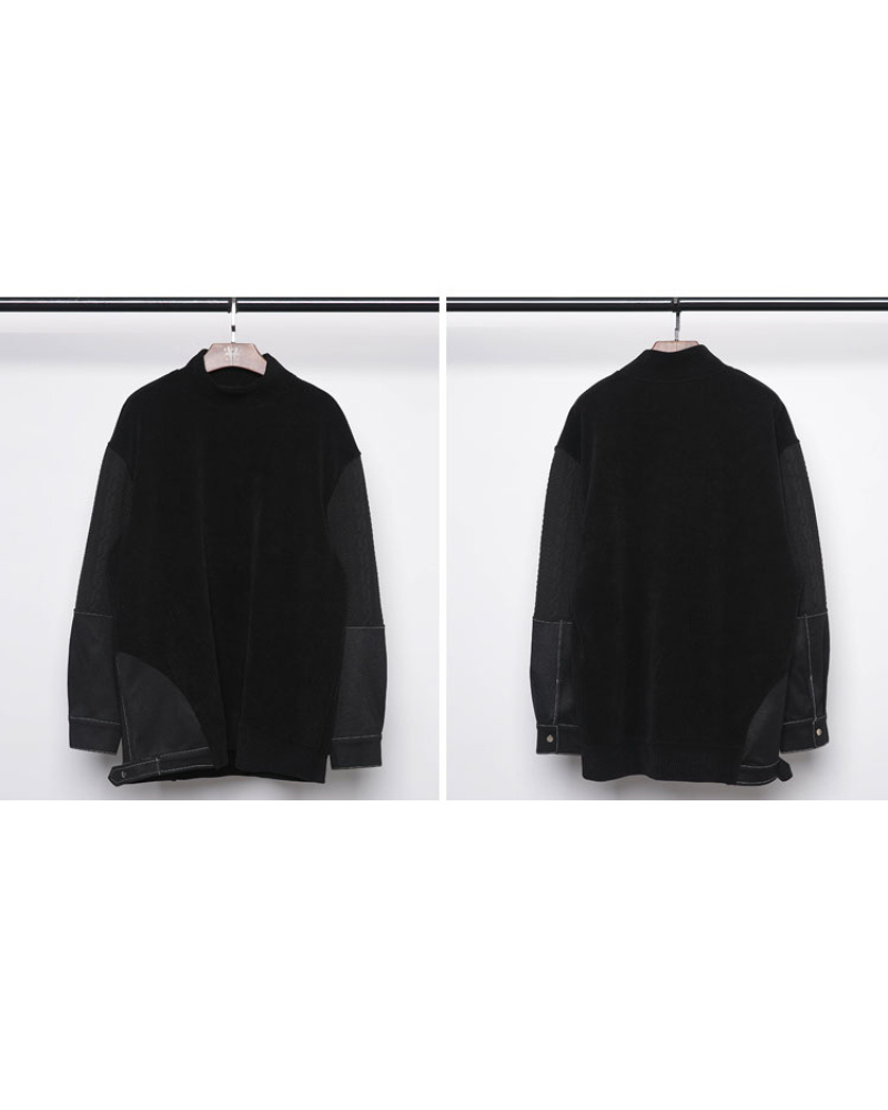 Yamamoto-Style Patchwork Oversized Mock-Neck Sweatshirt
