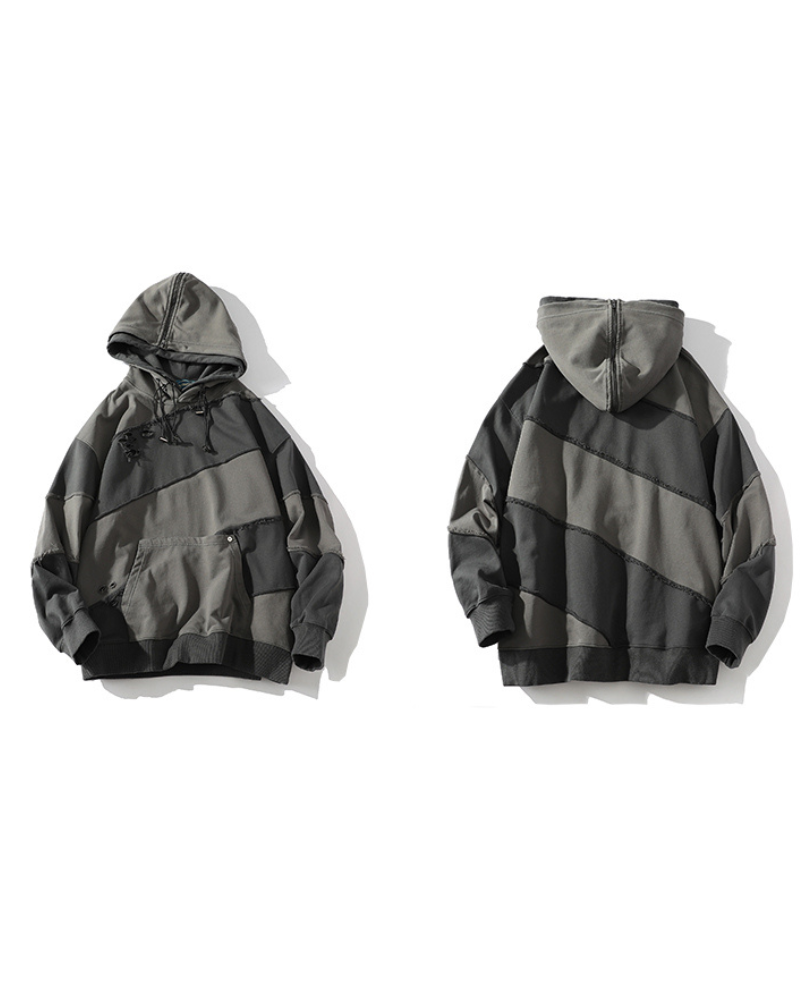 Streetwear Zipper Double Layer Patchwork Unisex Hoodie