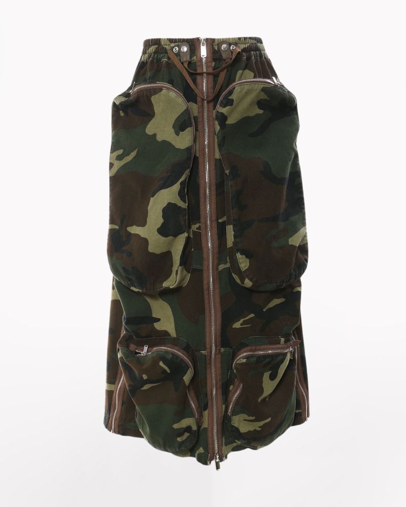 Zipper Multi-Pockets Long Cargo Skirt