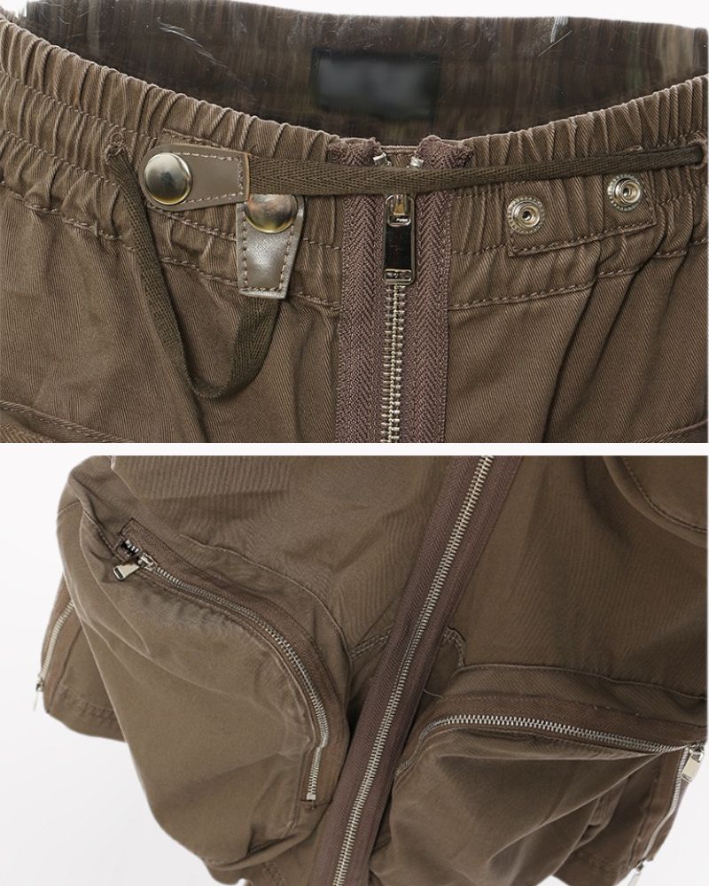 Zipper Multi-Pockets Long Cargo Skirt