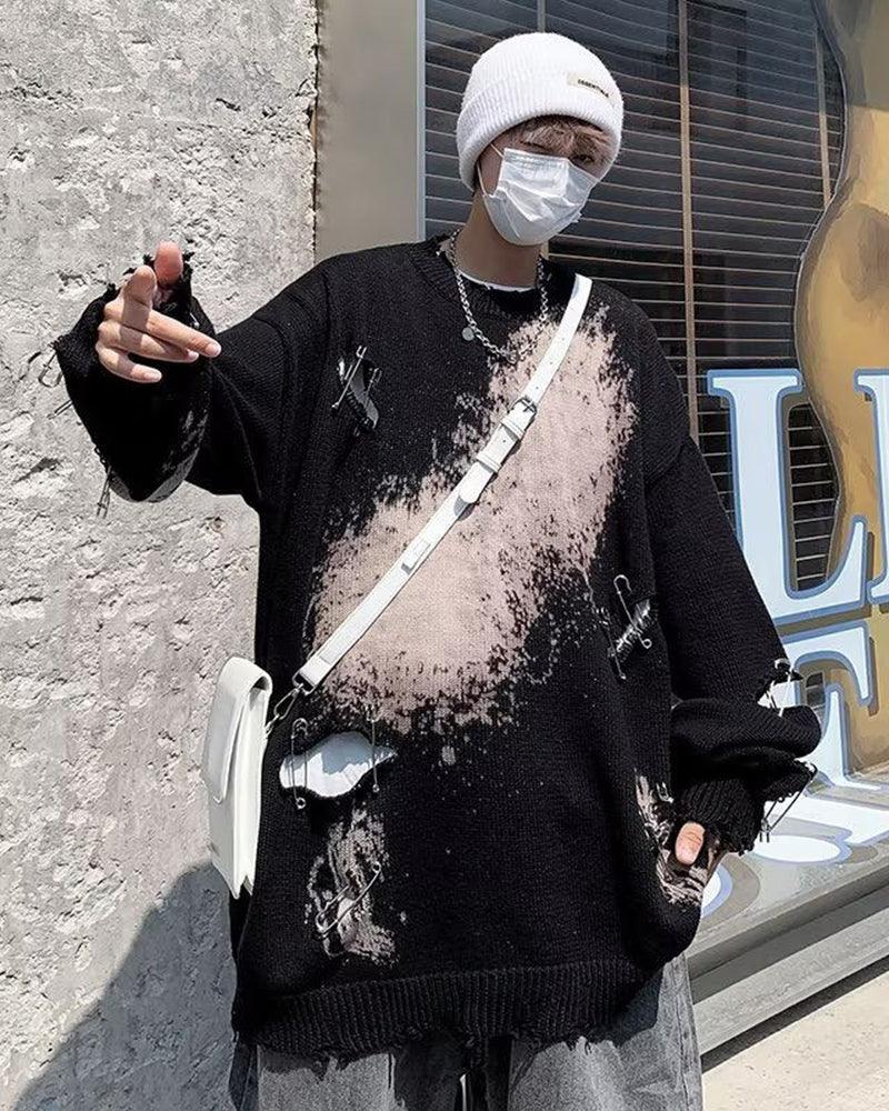 Couple Tie Dye Hole Pin Sweater - Techwear Official