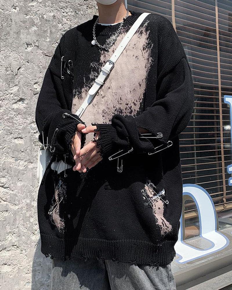 Couple Tie Dye Hole Pin Sweater - Techwear Official