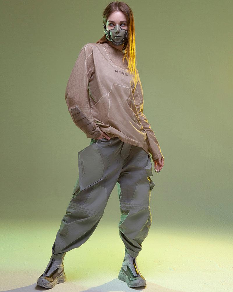 Cyberpunk 3D Cut Dyed Washed Sweatshirt - Techwear Official