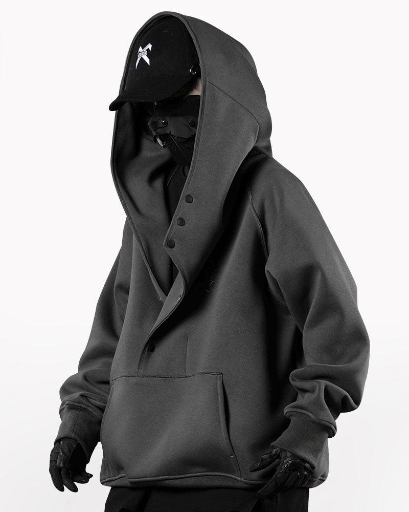 Cyberpunk Functional Slanted Placket Hoodie