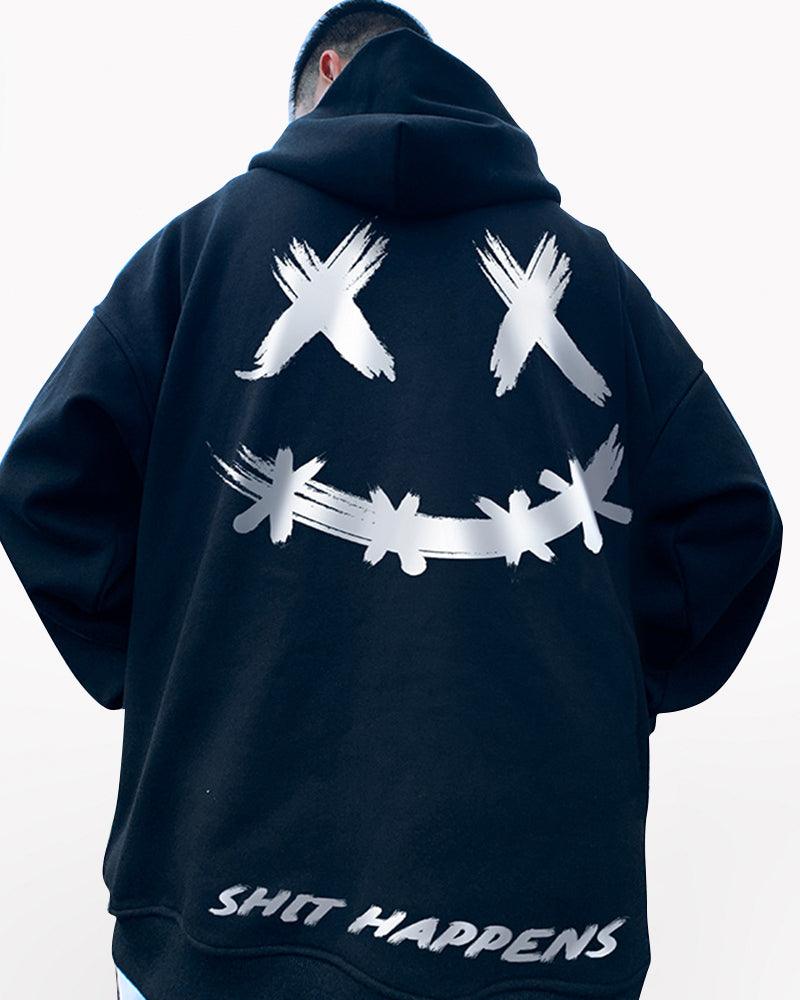 Oversize Streetwear Smiley Zip Up Hoodie – Techwear Official