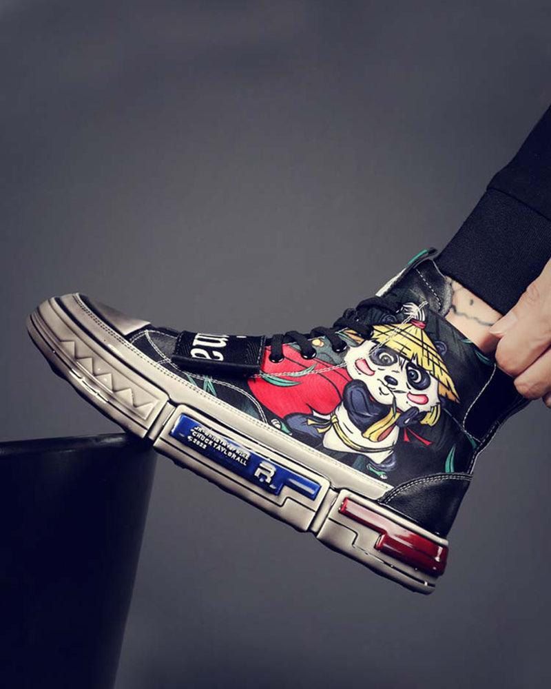 Kung Fu Panda Leather High-top Sneakers - Techwear Official