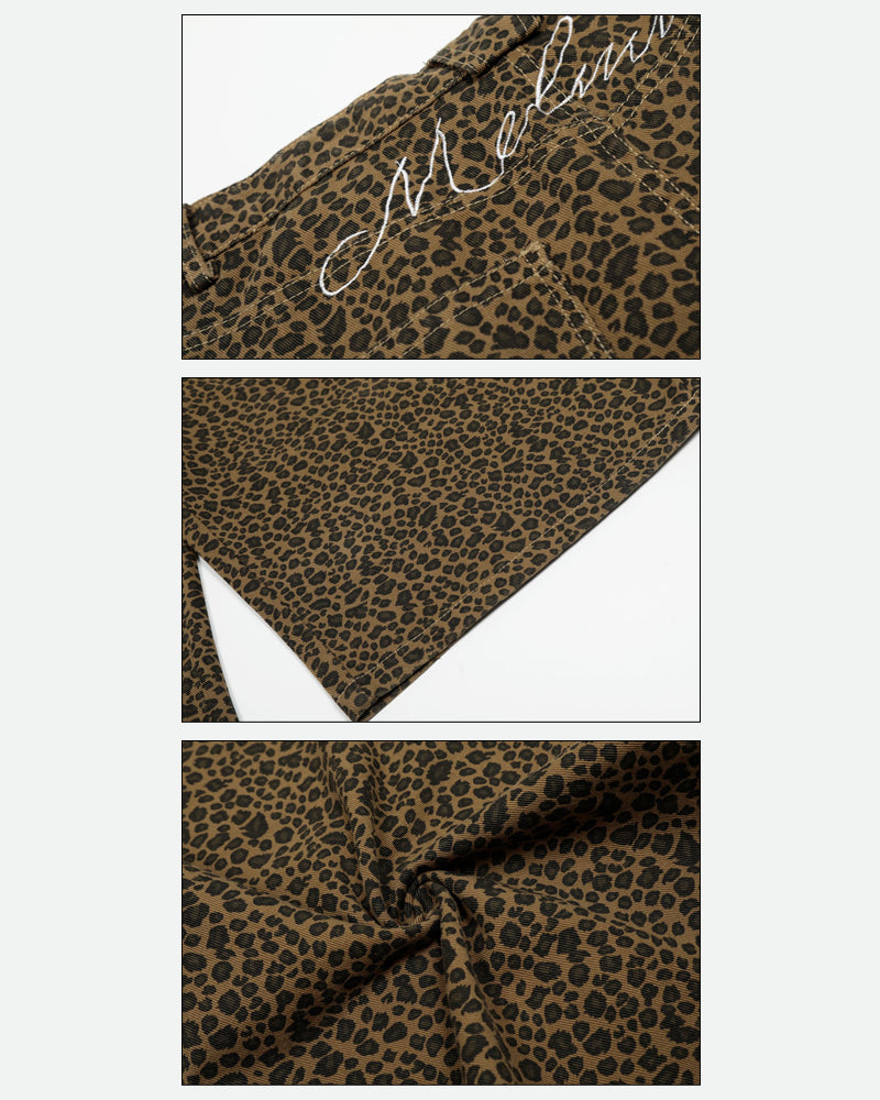 Unisex Vintage Baggy Embroidered leopard jorts