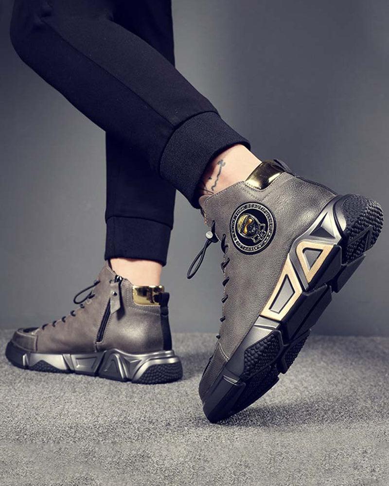 Motorcycle Leather High-top Cargo Shoes - Techwear Official