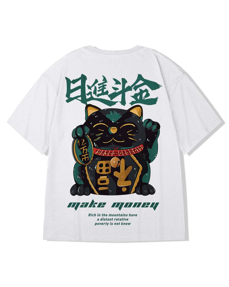 Oversize Streetwear Lucky Cat T-Shirt - Techwear Official