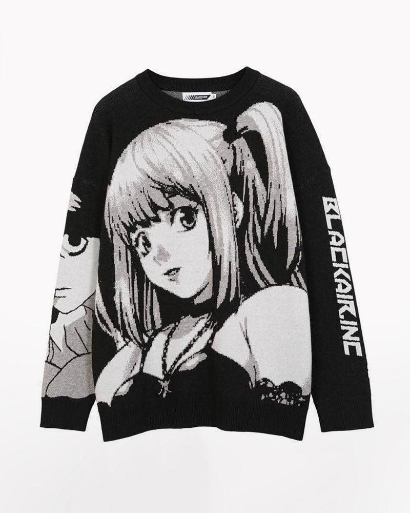 Anime Sweater,black sweater,pullover sweater,mens crewneck sweater,mens knit sweater,techwear sweater,techwear,tech wear,affordable techwear,techwear fashion,futuristic clothing,cyberpunk clothes,cyber fashion,cyberpunk aesthetic,cyberpunk