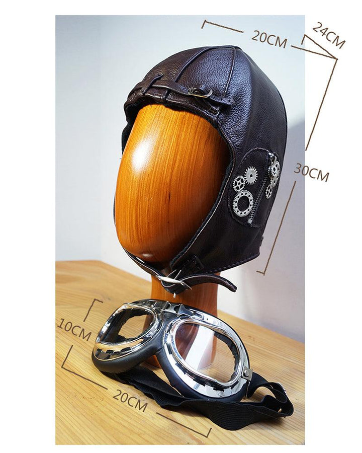 Steampunk Cycling Goggles Genuine Leather Aviator Hat - Techwear Official