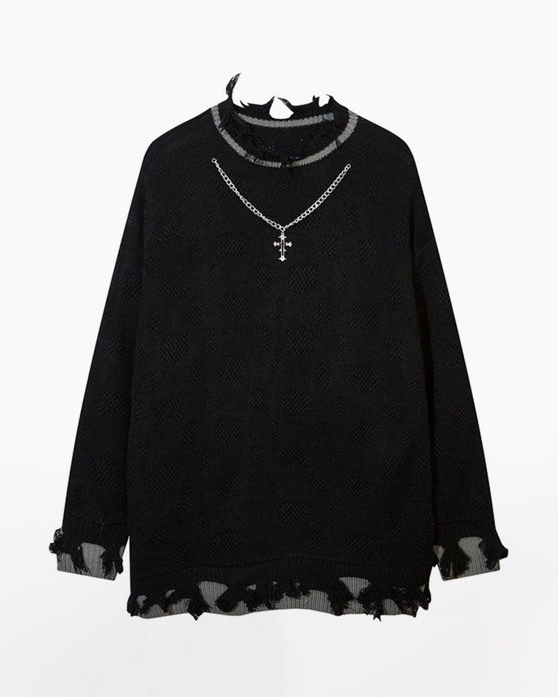 Streetwear Cross Necklace Crewneck Sweater Techwear Official