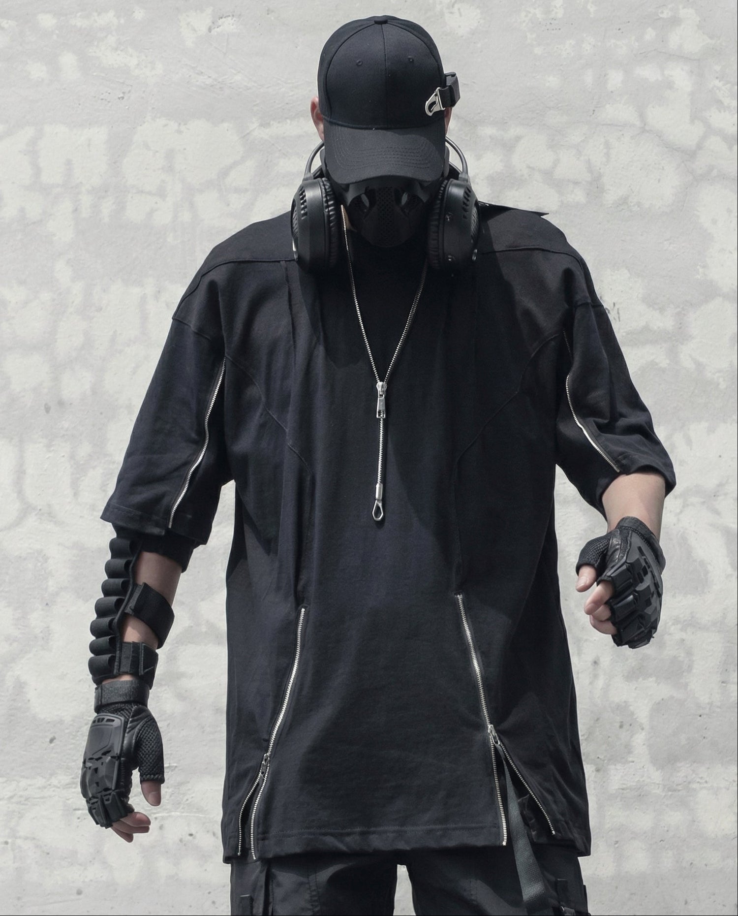 Street Oversized Multi-Zipper Cotton T-Shirt 