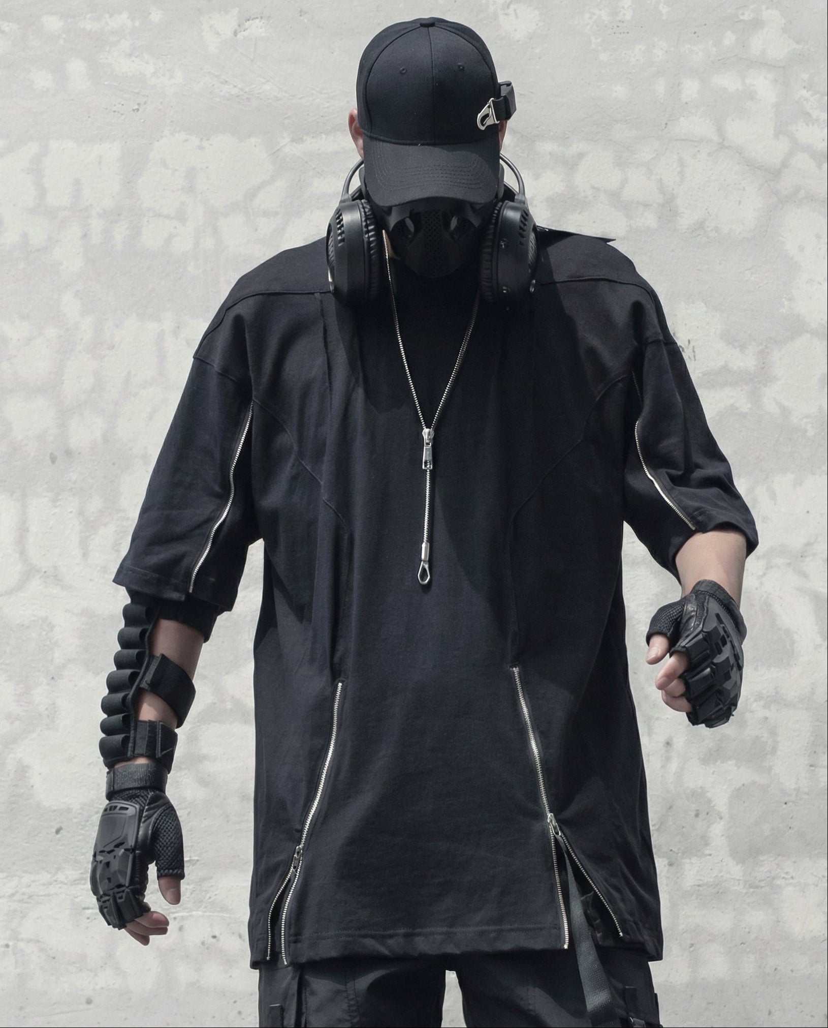 Street Oversized Multi-Zipper Cotton T-Shirt 