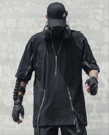 Street Oversized Multi-Zipper Cotton T-Shirt 