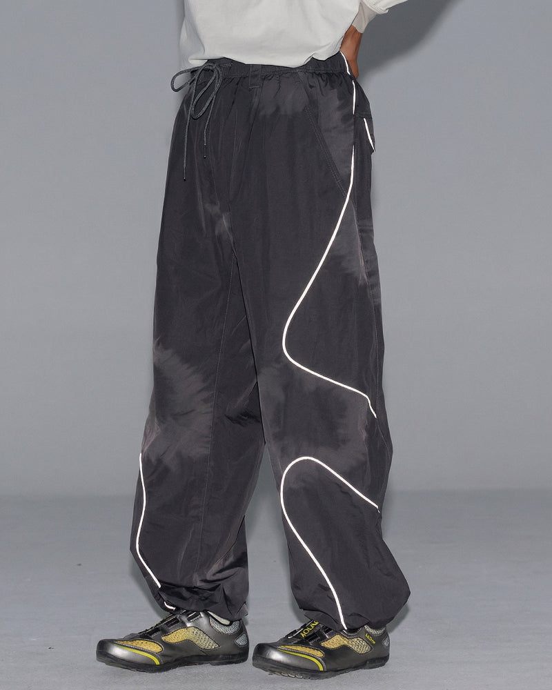 Streetwear Reflective Nylon Wide Leg Hiking Cargo Pants 