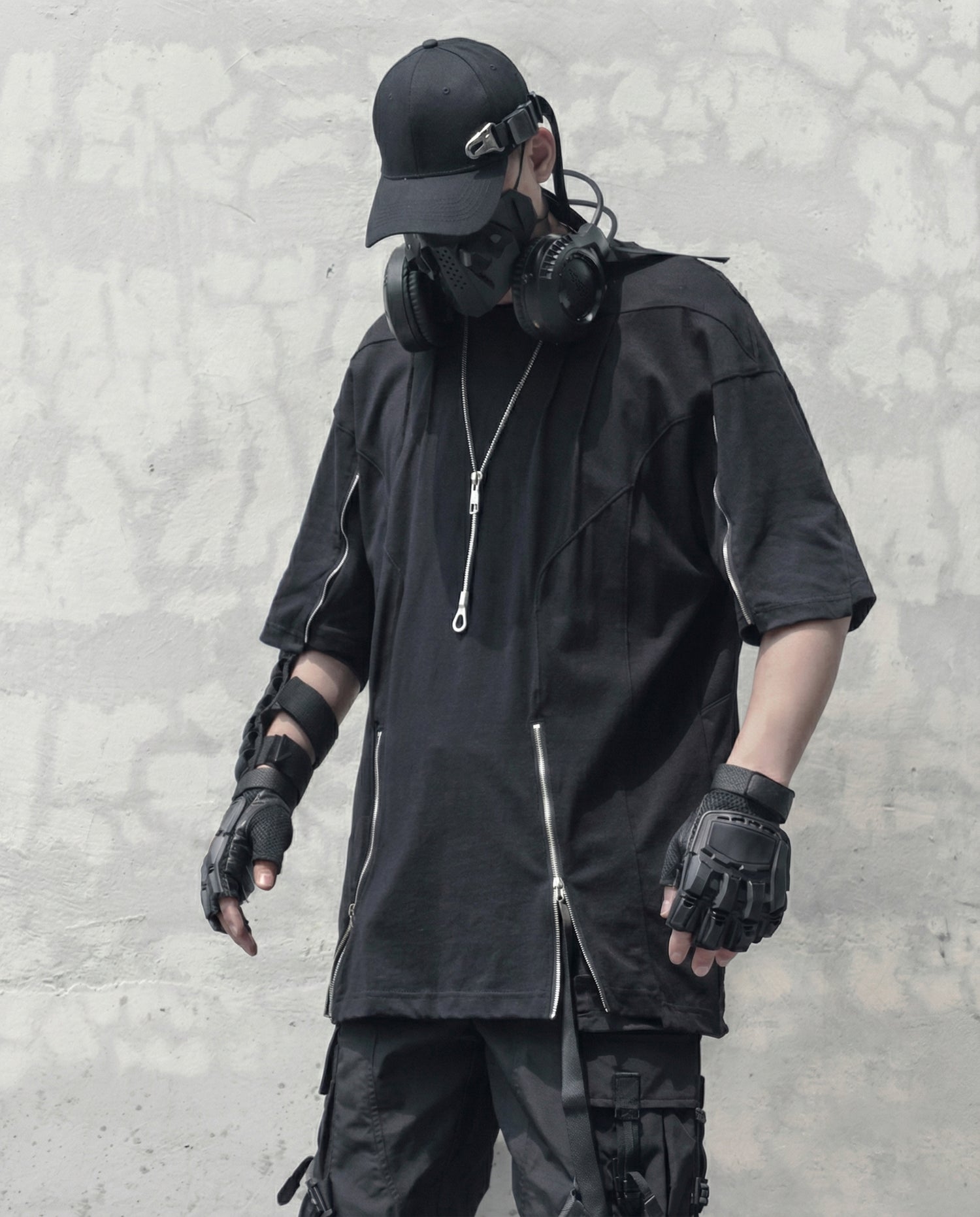 Street Oversized Multi-Zipper Cotton T-Shirt 