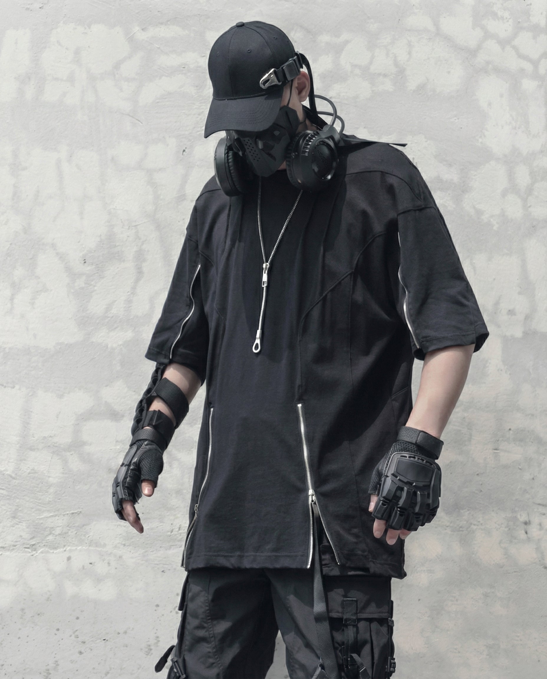 Street Oversized Multi-Zipper Cotton T-Shirt 