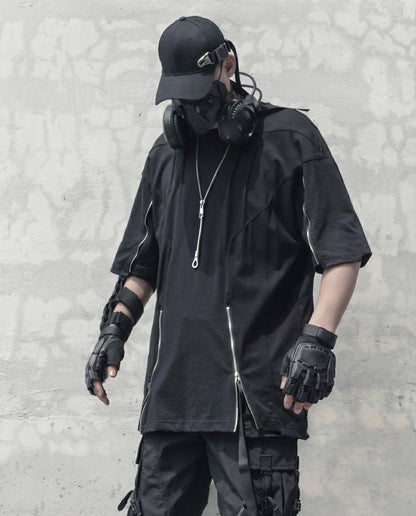 Street Oversized Multi-Zipper Cotton T-Shirt 