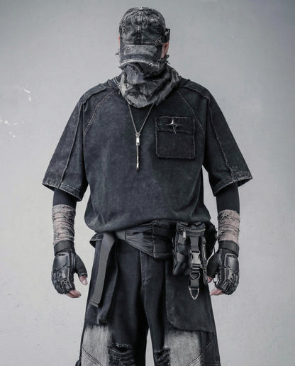 Techwear Oversized Distressed Cotton T-Shirt 