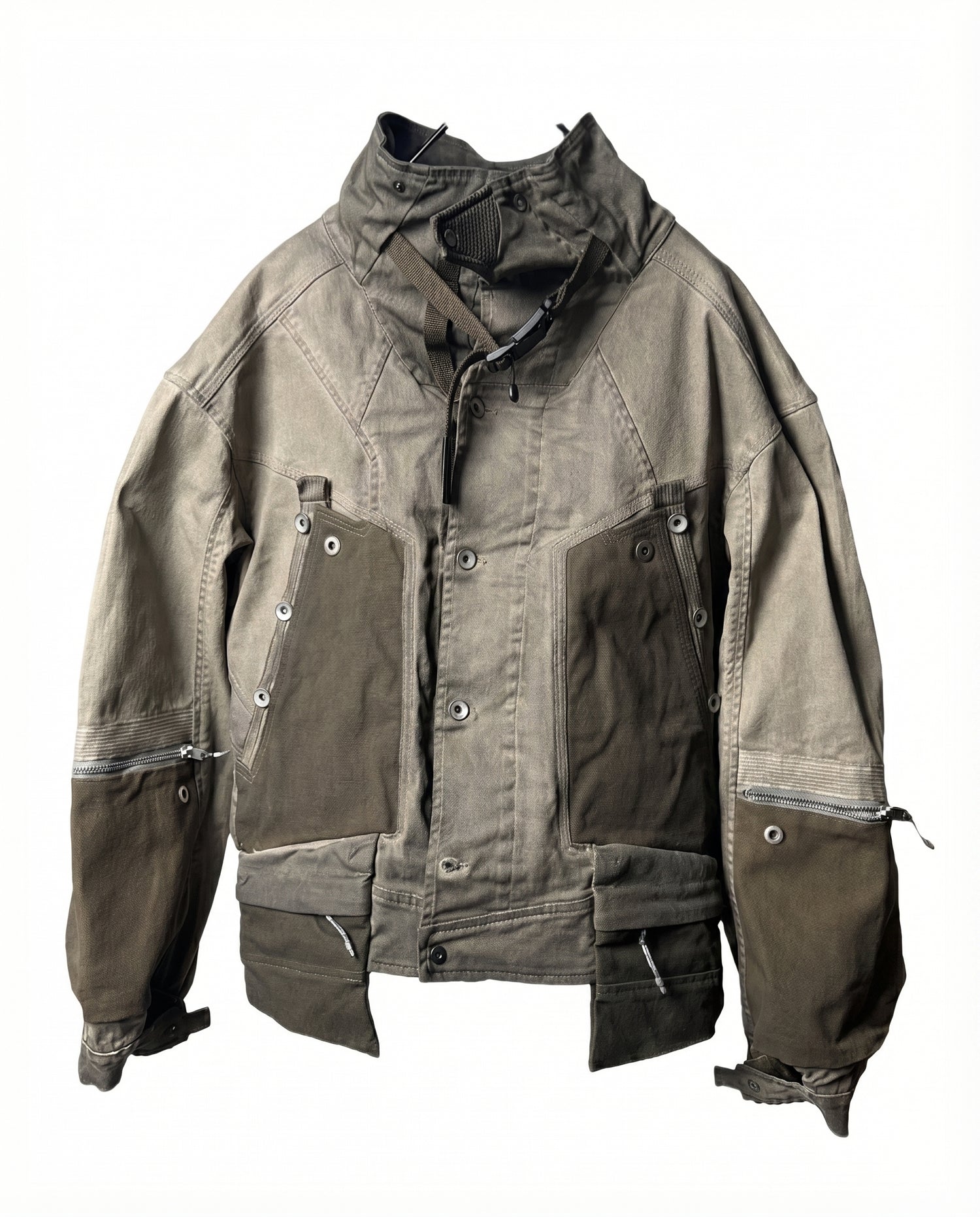 Wasteland Distressed Cotton Canvas Paneled Jacket 