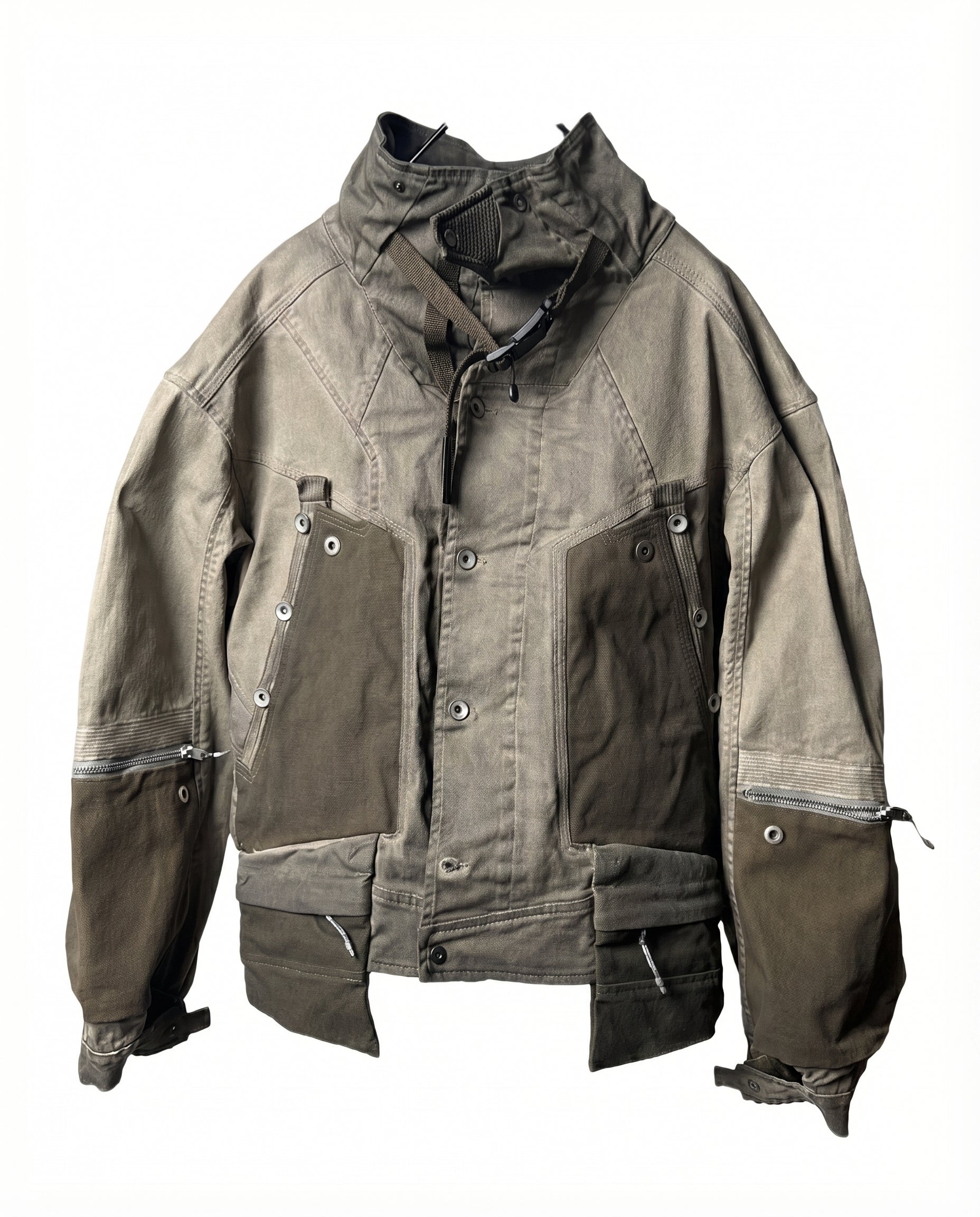 Wasteland Distressed Cotton Canvas Paneled Jacket 