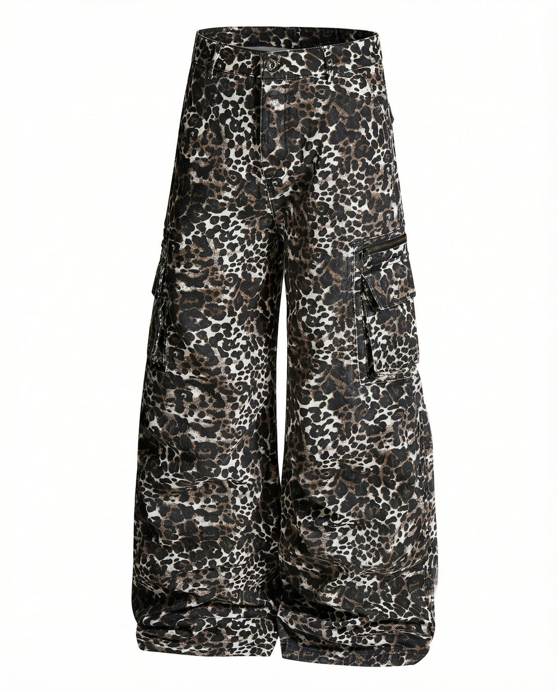 Leopard Print Wide Leg Cargo Pants - Urban Streetwear