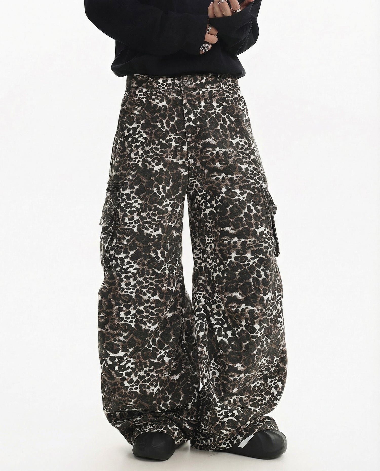 Leopard Print Wide Leg Cargo Pants - Urban Streetwear