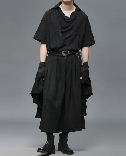 Oversized Cowl Neck Draped Shirt - Japanese Darkwear